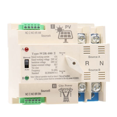 AC220V PV Solar Din Rail 2P 63A ATS Saklar Transfer Otomatis Daya Ganda