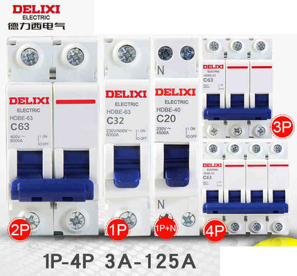 Delixi HDBE Miniatur Pemutus Sirkuit Industri 1 ~ 63A 80 ~ 125A 1P 2P 3P 4P AC230 / 400V