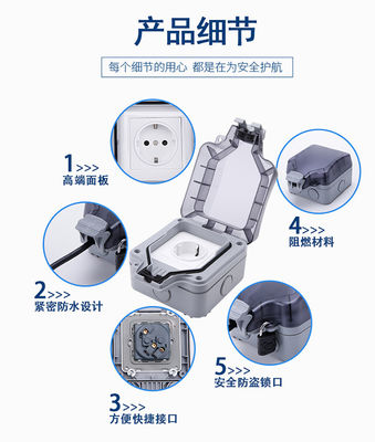 Kotak Plug Socket tahan air luar ruangan, kotak penutup soket dinding 2-3 Pin Fire Retardant
